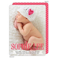 Pink and Bold Vertical Photo Birth Announcements