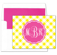 Yellow Gingham Monogram Foldover Note Cards