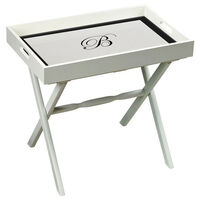 White Wood Serving Tray with Black Script Initial Plus Wood Stand