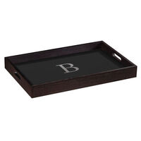 Black Wood Serving Tray with Block Initial