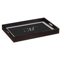 Black Wood Serving Tray with Soft Grey Script Initial