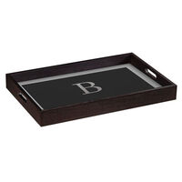 Black Wood Serving Tray with Silver Block Initial