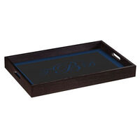 Black Wood Serving Tray with Sapphire Script Monogram