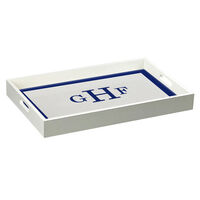 White Wood Serving Tray with Sapphire Block Monogram