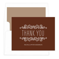 Chocolate Woodcut Scroll Thank You Note Cards