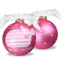 Pink Whale Glass Christmas Ornament