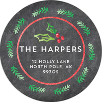 Christmas Holly Round Address Labels