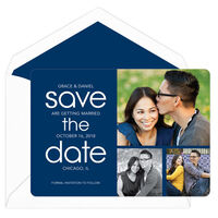 Navy Photo Collage Save the Date Cards