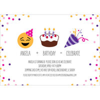 Purple Emoji Birthday + Celebrate Invitations
