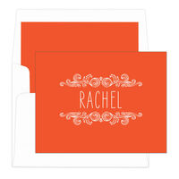 Orange Woodcut Scroll Foldover Note Cards