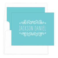 Teal Woodcut Scroll Foldover Note Cards