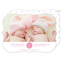 Pink Circle Date Twins Photo Birth Announcements