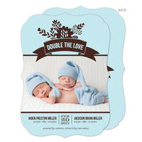 Light Blue Double The Love Twins Photo Birth Announcements