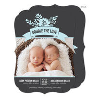 Grey Double The Love Twins Photo Birth Announcements
