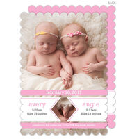 Pink Ribbon Twins Photo Birth Announcements