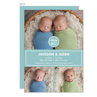 Slate Simple Twins Photo Birth Announcements