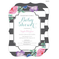 Grey Vintage Flower Baby Shower Invitations