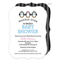 Blue and Pink Penguins Waddle Over Shower Invitations