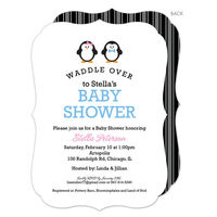 Blue and Pink Penguins Shower Invitations