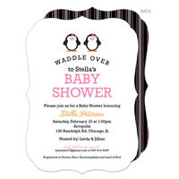 Pink Penguins Shower Invitations