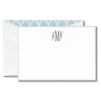 Seafoam Border Engraved Flat White Note Cards