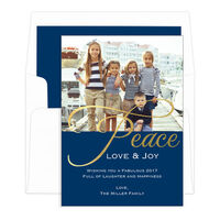 Navy Gold Foil Peace Holiday Photo Cards