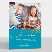 Teal Gold Foil Peace Holiday Photo Cards