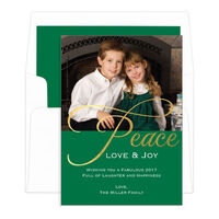 Green Gold Foil Peace Holiday Photo Cards