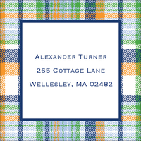 Navy and Orange Madras Plaid Address Labels