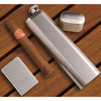 Cigar Flask with Brushed Silver Lighter Gift Set