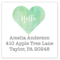 Green Watercolor Heart Square Address Labels