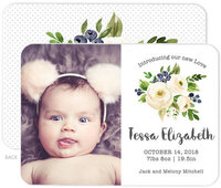 Ivory and Blueberry Bouquet Photo Birth Announcements