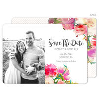 Watercolor Corner Peonies Photo Save The Date Announcements