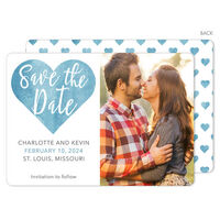 Blue Watercolor Heart Photo Save The Date Announcements