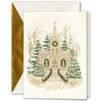 White Christmas Church Folded Holiday Cards - Raised Ink