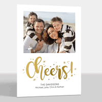 White Foil Cheers Holiday Photo Cards