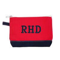 Personalized Solid Red and Navy Trimmed Cosmetic Bag