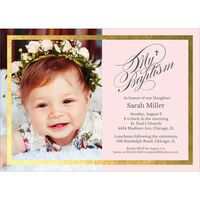 Pink Gold Foil Frame Photo Baptism Invitations