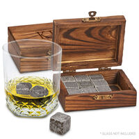 Wood Box with Whiskey Ice Stones and Pouch