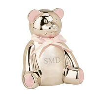 Personalized Teddy Bear Bank with Pink Highlights
