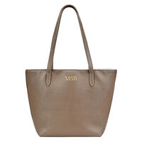Personalized Taupe Ella Leather Travel Tote Bag