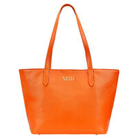 Personalized Orange Cassie Leather Travel Tote Bag