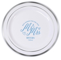 Mr. and Mrs. Best Wishes Premium Banded Plastic Plates