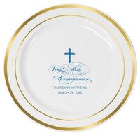Fleur De Lis Cross Premium Banded Plastic Plates