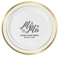 Mr. and Mrs. Hearts Premium Banded Plastic Plates