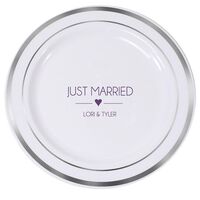 Just Married with Heart Premium Banded Plastic Plates