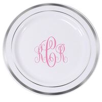Interlocking Script Monogram with Small Initials Premium Banded Plastic Plates