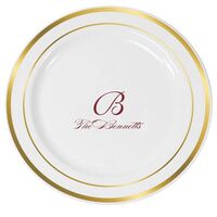 Pick Your Initial Monogram with Text Premium Banded Plastic Plates